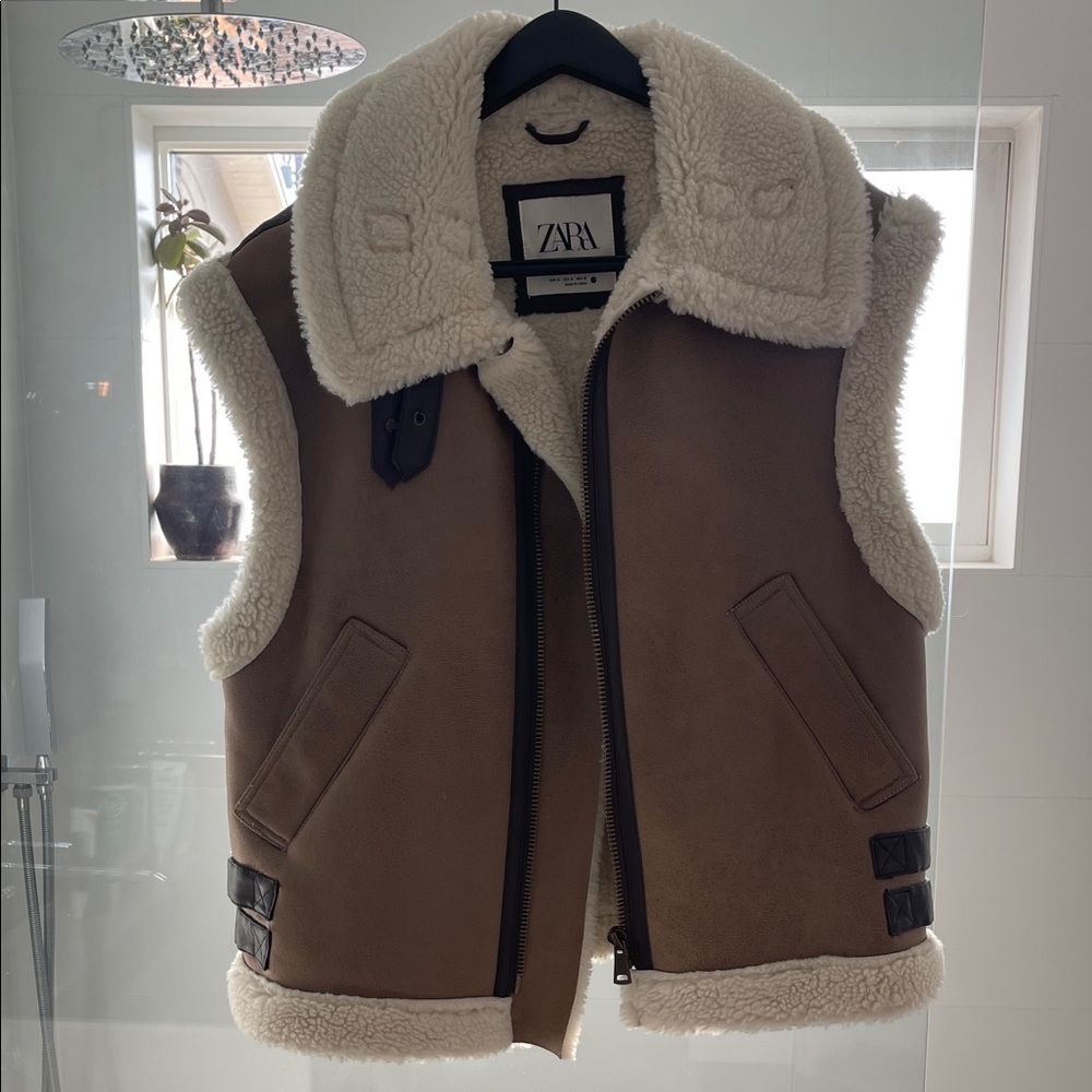 Zara Brown and Cream Shearling Vest